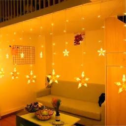 Cortina De Estrellas Navidad Luz Led Cálida 3 X 0.7 Luces Decoración Navideña