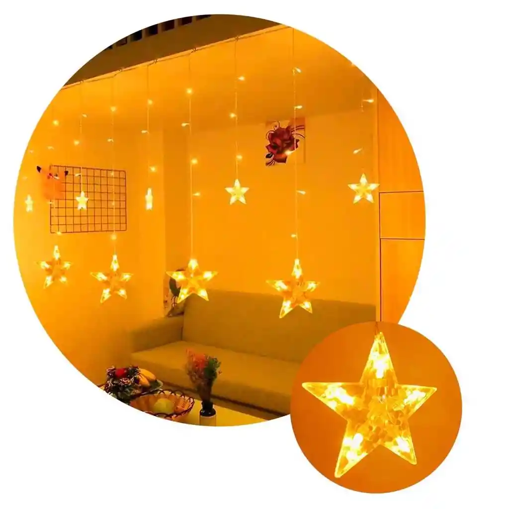 Cortina De Estrellas Navidad Luz Led Cálida 3 X 0.7 Luces Decoración Navideña