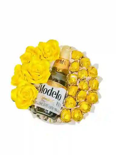 Regalo Especial Corona Primavera Con Cerveza Modelo Y Rosas Eternas - Feliz Cumpleaños - Feliz Dia - San Valentin