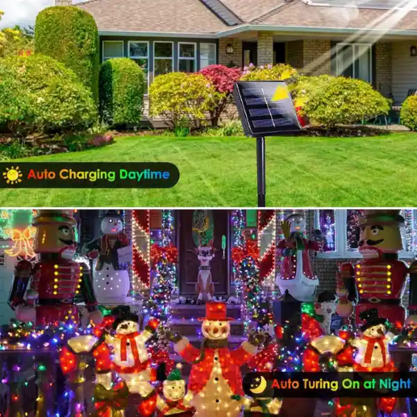 Luces Navideñas Panel Solar Multicolor 12 Metros Exteriores