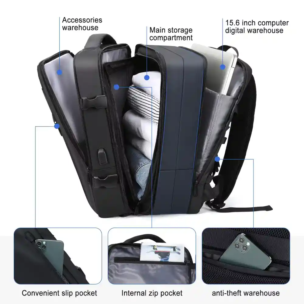 Morral Viaje Maleta De Mano Impermeable Expandible Dama Usb