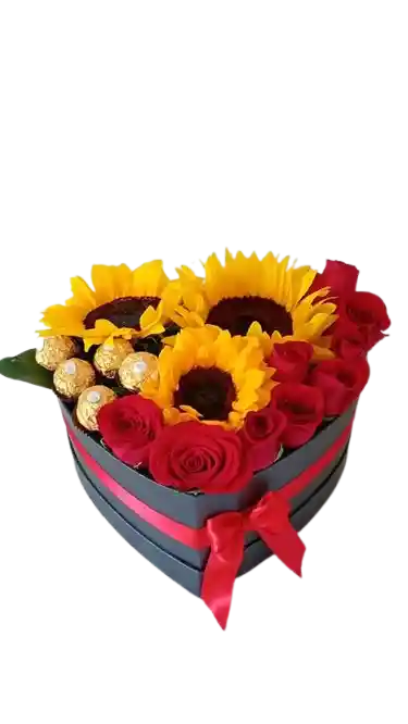 Caja De Girasol, Rosas Y Chocolate Ferrero