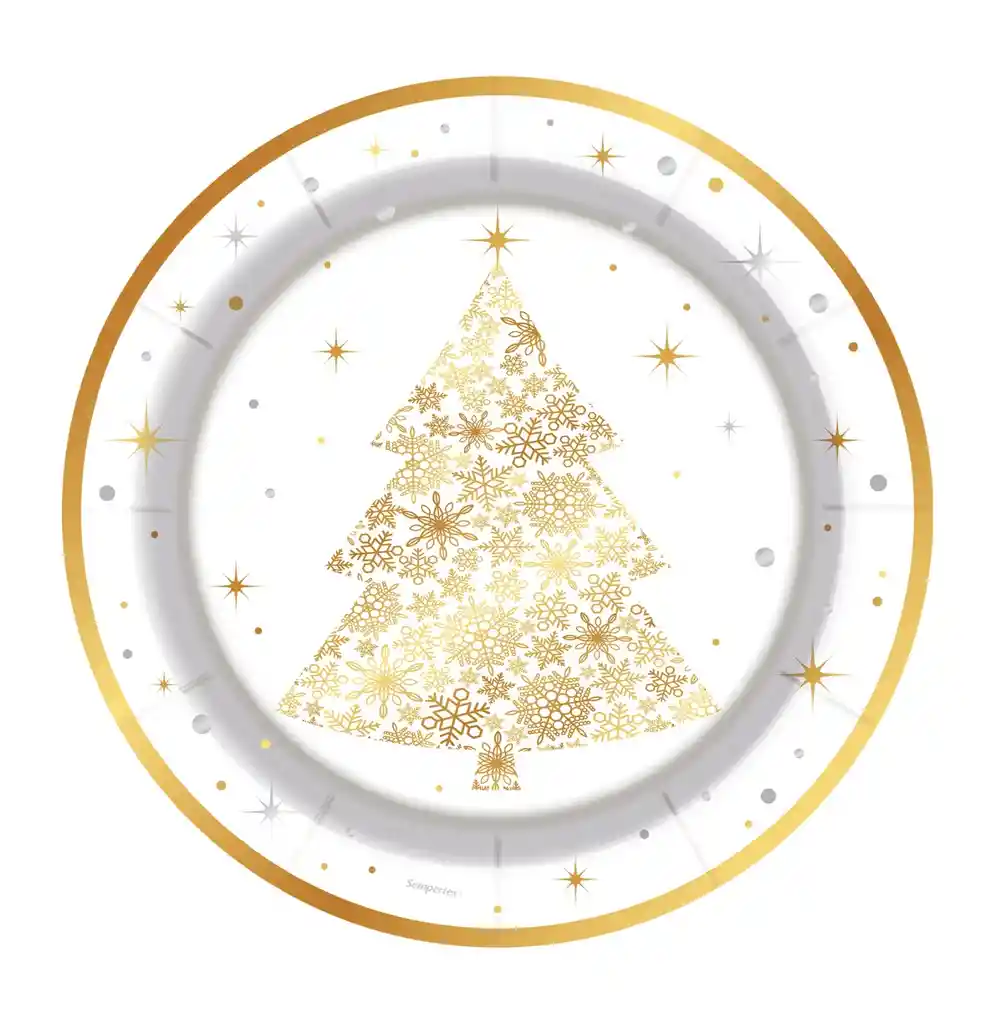 Plato Metalizado Navidad Invierno Dorado Semperterx 7" X 8 Unidades