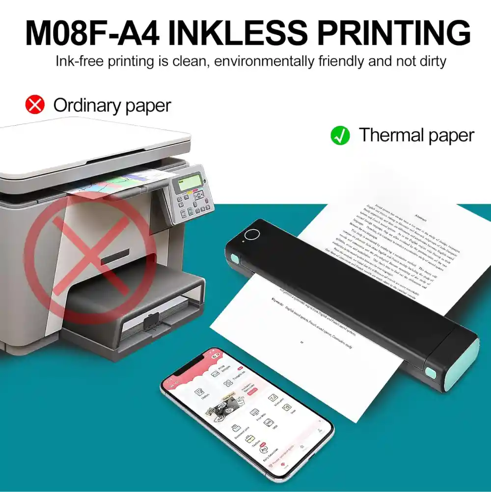 Combo Impresora Termica Portátil M08f Inalambrica + Resma A4