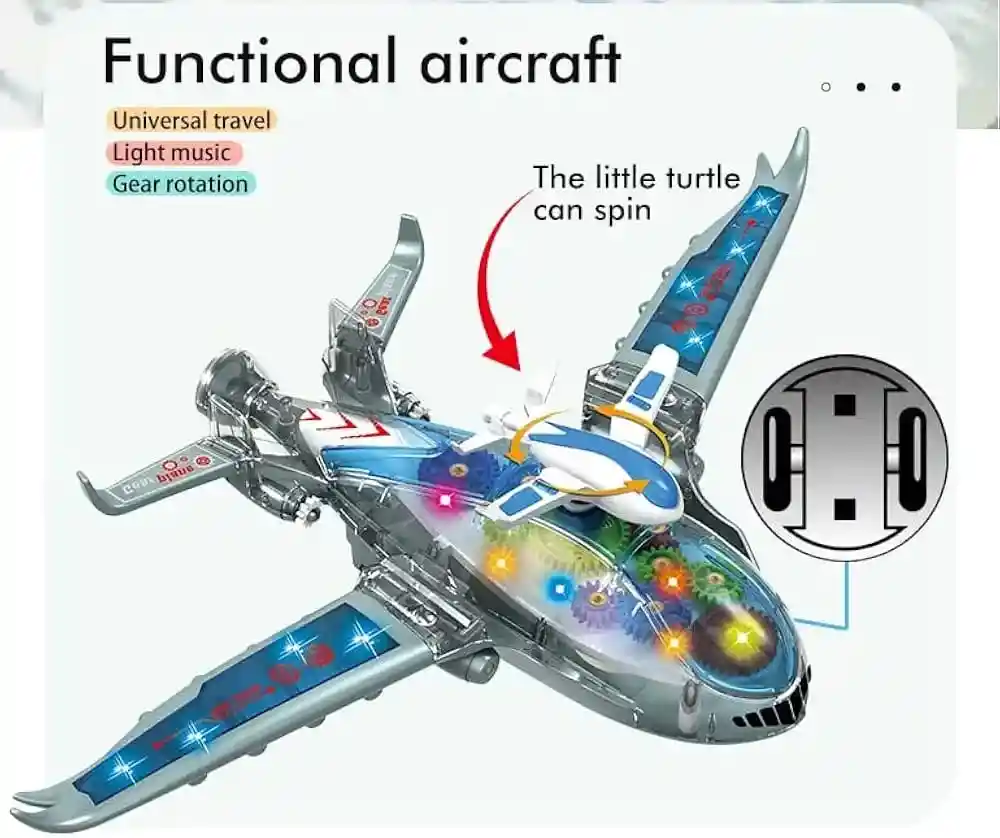 Juguete De Avión Ligero De Luz Y Sonido , Modelo Avión Eléctrico Universal, Engranaje Transparente