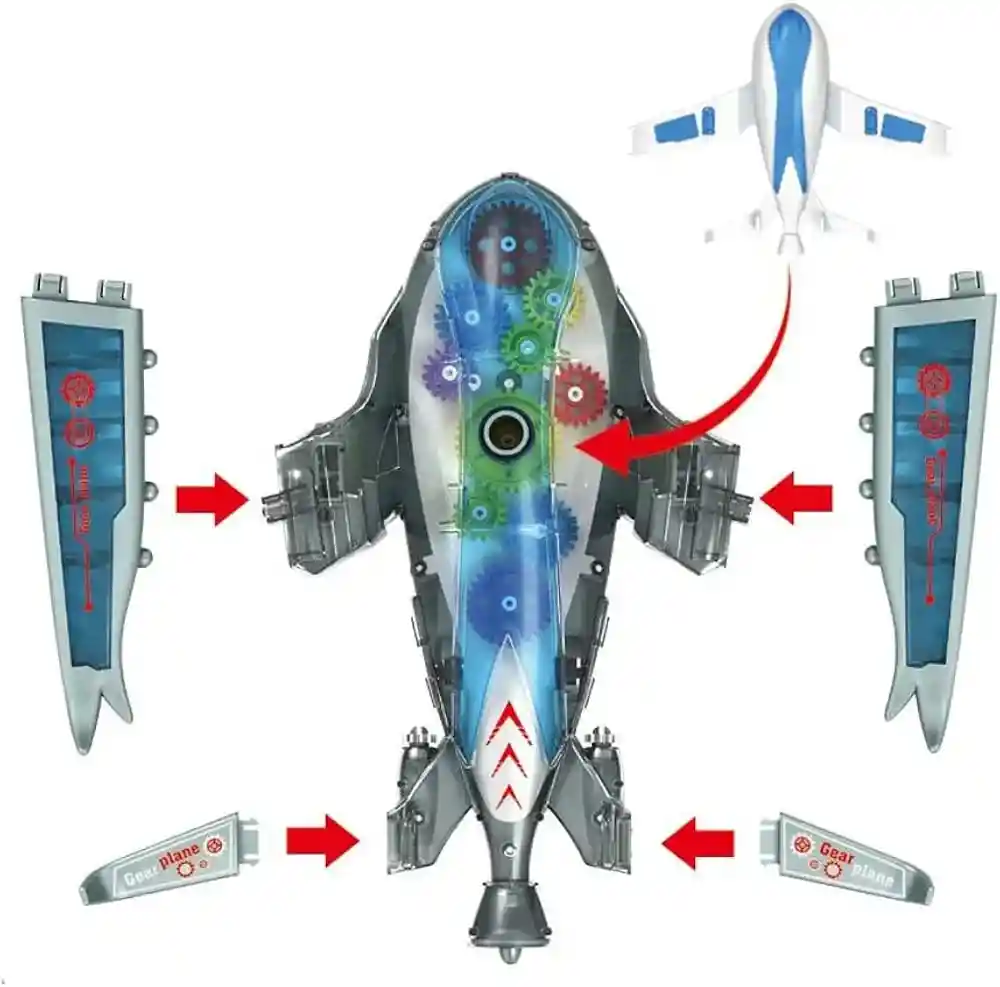 Juguete De Avión Ligero De Luz Y Sonido , Modelo Avión Eléctrico Universal, Engranaje Transparente