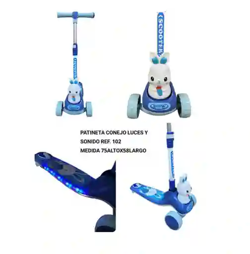 Patineta Scooter Monopatín Conejo 3 Ruedas Lila Azul