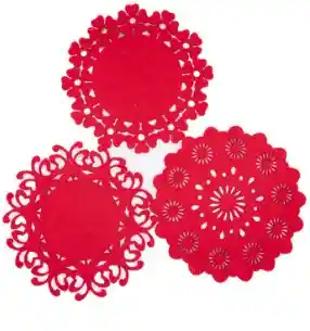 Individual Navideño Fieltro Redondo Rojo 25 Cm Seis Unidades