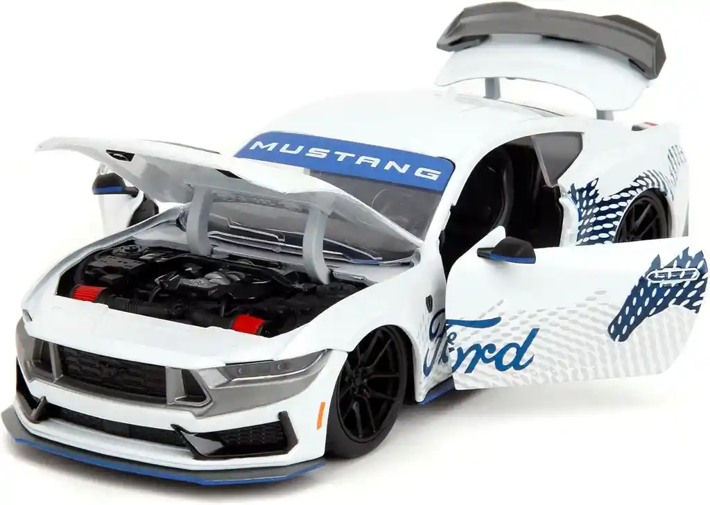 Carro Coleccionable Bigtime Muscle 2024 Ford Mustang Dark Horse Blanco Modelo Descapotable Coche Juguete Fiesta Regalos, Colección