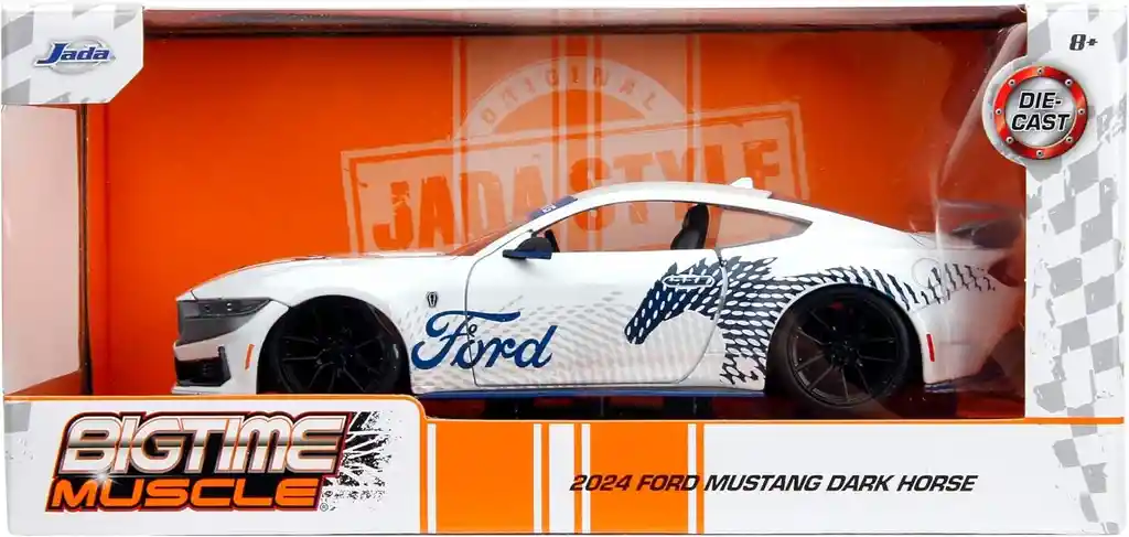 Carro Coleccionable Bigtime Muscle 2024 Ford Mustang Dark Horse Blanco Modelo Descapotable Coche Juguete Fiesta Regalos, Colección