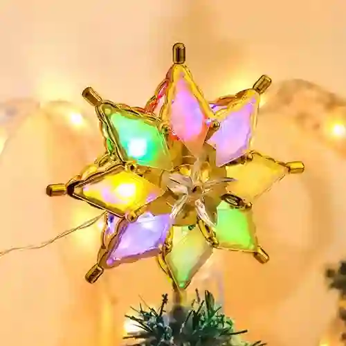 Estrella 8 Puntas Para Árbol De Navidad Grande Luz Led Multicolor Borde Dorada