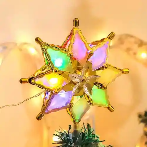 Estrella 8 Puntas Para Árbol De Navidad Grande Luz Led Multicolor Borde Dorada