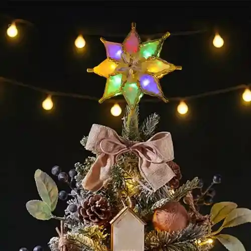 Estrella 8 Puntas Para Árbol De Navidad Grande Luz Led Multicolor Borde Dorada