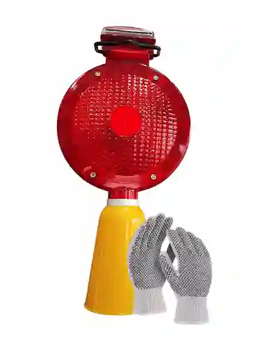 Señalización Luminosa O Flasher Circular Solar Para Cono + Guante De Hilo Y Puntos Pvc