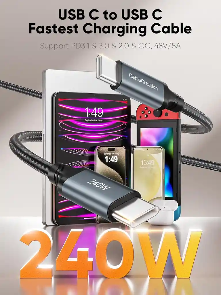 Cable Usb A Tipo C 3 Metros Carga Rapida Samsung Huawei 240w