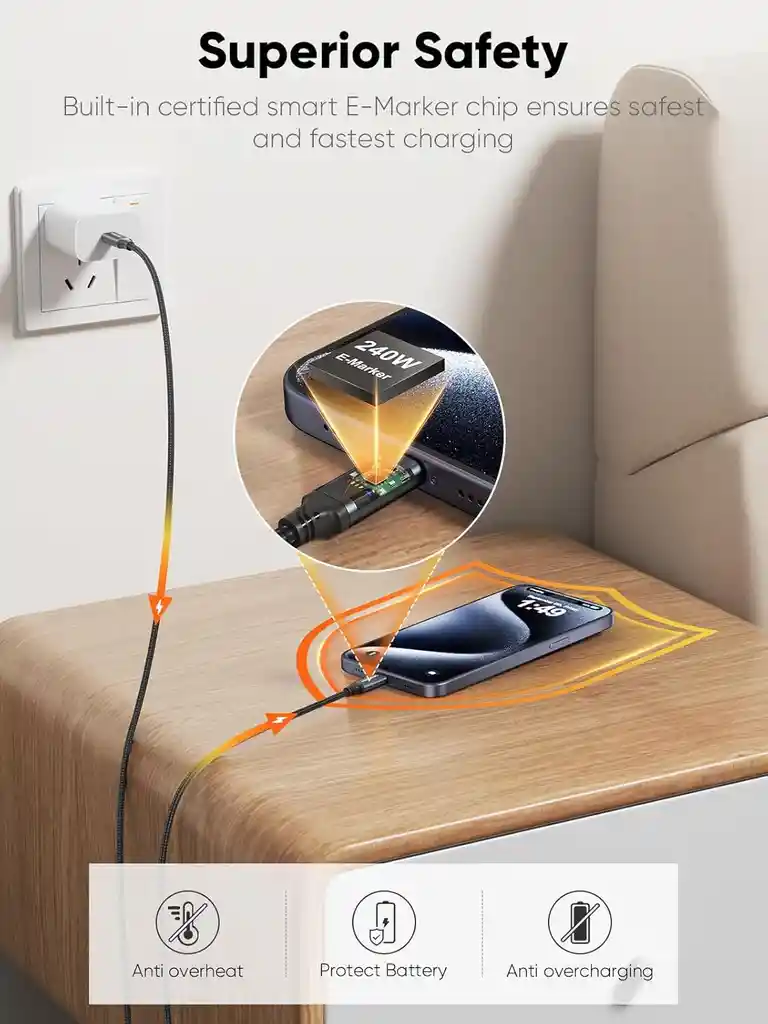 Cable Usb A Tipo C 3 Metros Carga Rapida Samsung Huawei 240w