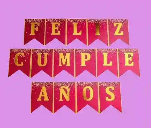 Letrero / Banderín Feliz Cumpleaños Fucsia Letras Doradas