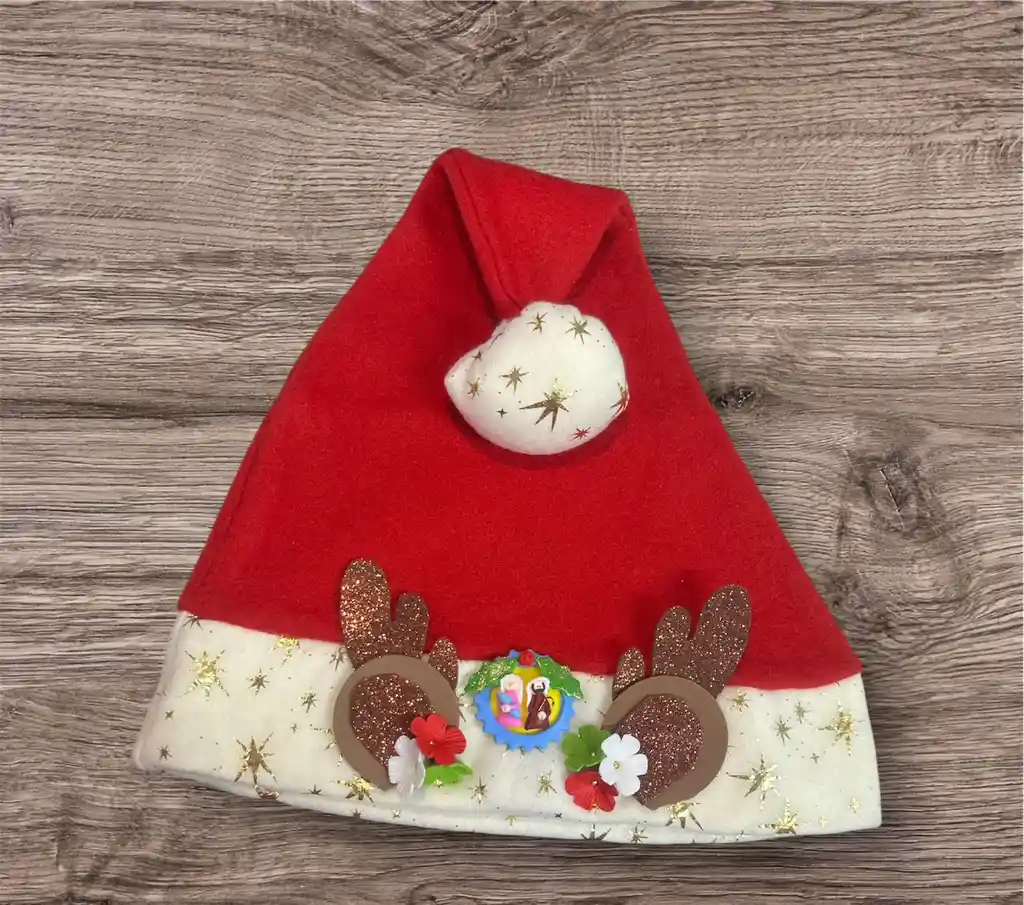 Gorro Navideño En Peluche Con Estrellas Flores Y Cuernos Decoracion 3d