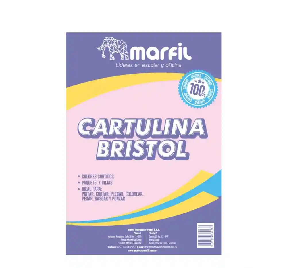 Cartulina Colores Pastel Bristol Marfil X 7