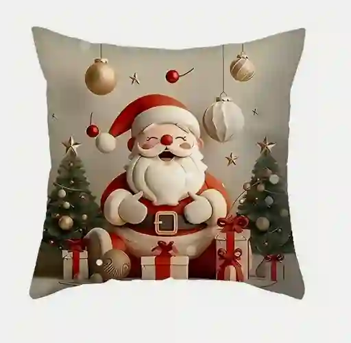 Funda Para Cojín De Navidad Papá Noel En Tela Lino Grueso 45cm