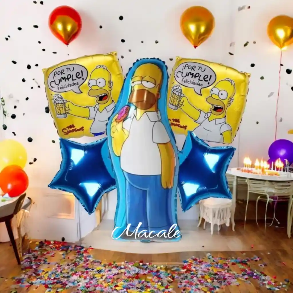 Bouquet X5 Globos Metálizados Homero Simpson