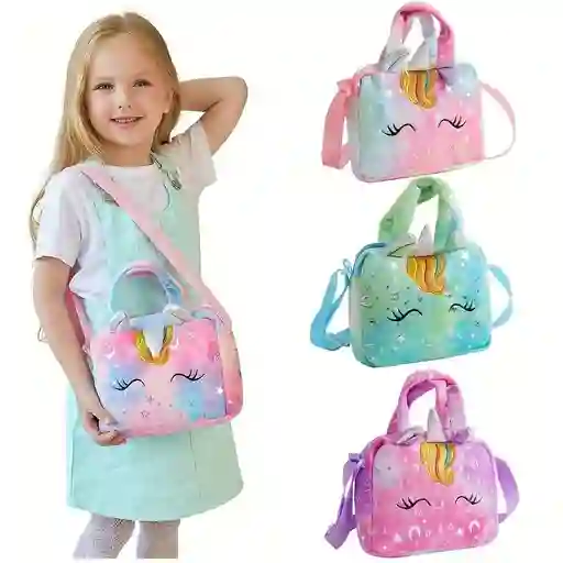 Bolso Maleta Cartera Infantil Para Niñas Unicornio Rosa