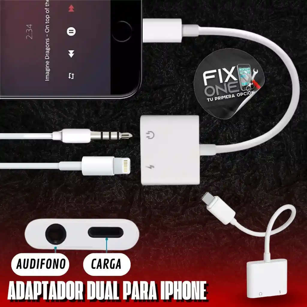 Adaptador Dual Para Iphone, Carga Audio Y Voz, Jack 3.5 Mm.