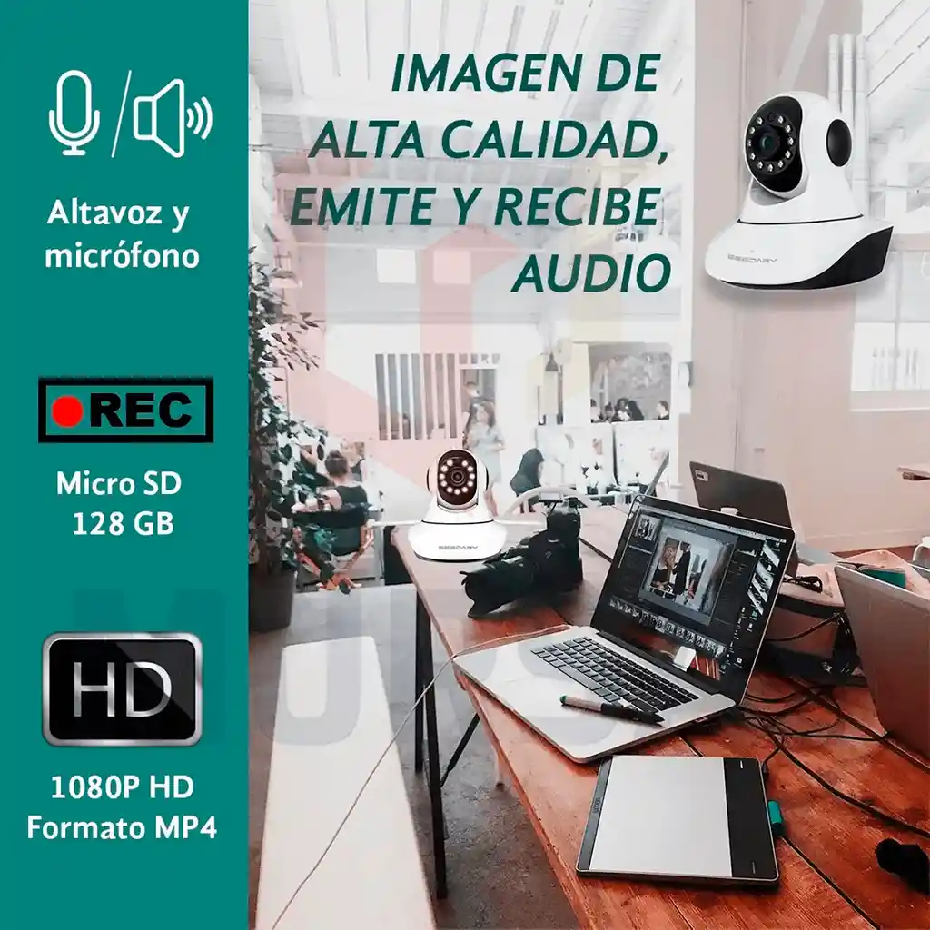 Cámara Bidireccional 3 Antenas Wifi 1080p Panorámica 360° Vigilancia