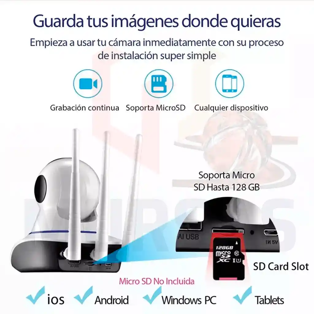 Cámara Bidireccional 3 Antenas Wifi 1080p Panorámica 360° Vigilancia