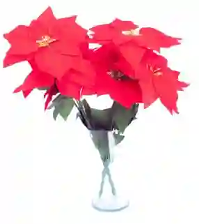 Flor Navideña Artificial Roja Escarchada 40 Cm Largo