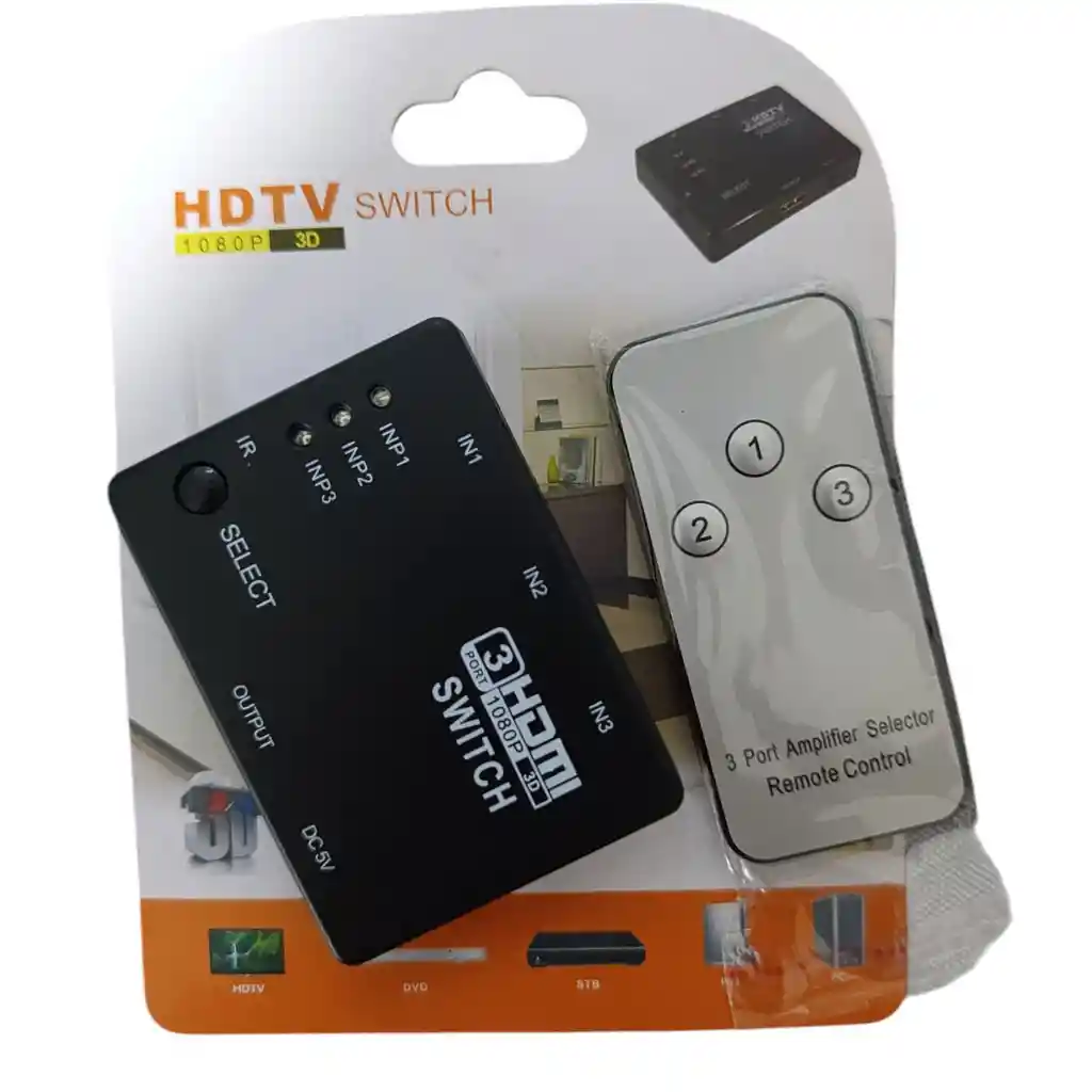 Switch Hdmi 3 X 1 Con Control Remoto (3 Entradas 1 Salida)