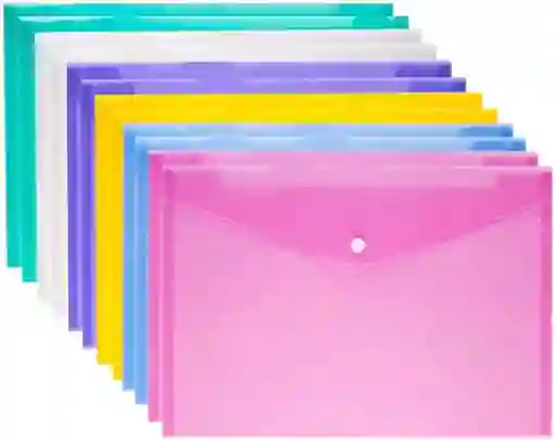 Carpeta Sobre Plastico De Boton, Tamaño Carta, Horizontal - Colores Transparentes