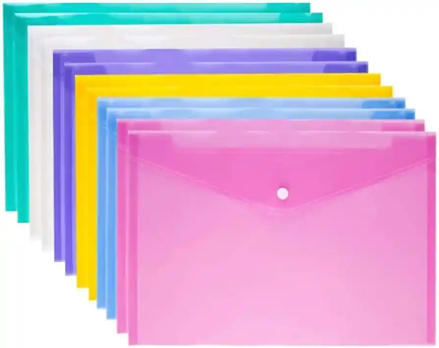 Carpeta Sobre Plastico De Boton, Tamaño Carta, Horizontal - Colores Transparentes