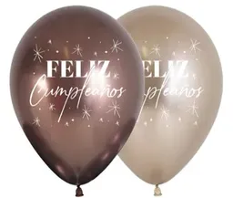 R-12 Globo Latex Redondo 2 Caras Feliz Cumpleaños Chispas Reflex Surtido