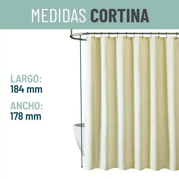 Cortina Ducha 100% Impermeab Con Iman Y Forro - Color Marfil