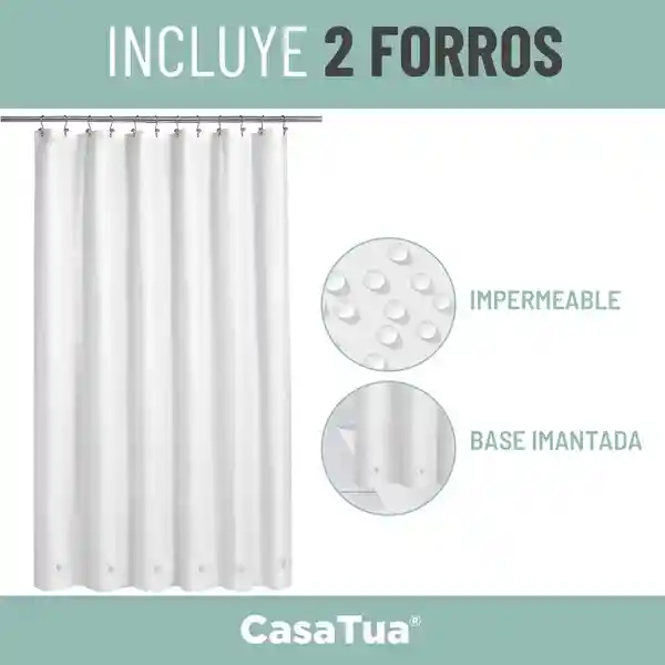 Cortina Ducha 100% Impermeab Con Iman Y Forro - Color Blanco