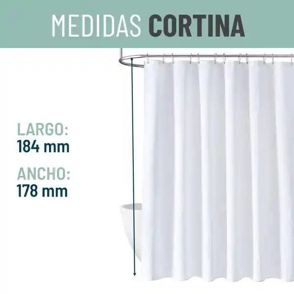 Cortina Ducha 100% Impermeab Con Iman Y Forro - Color Blanco