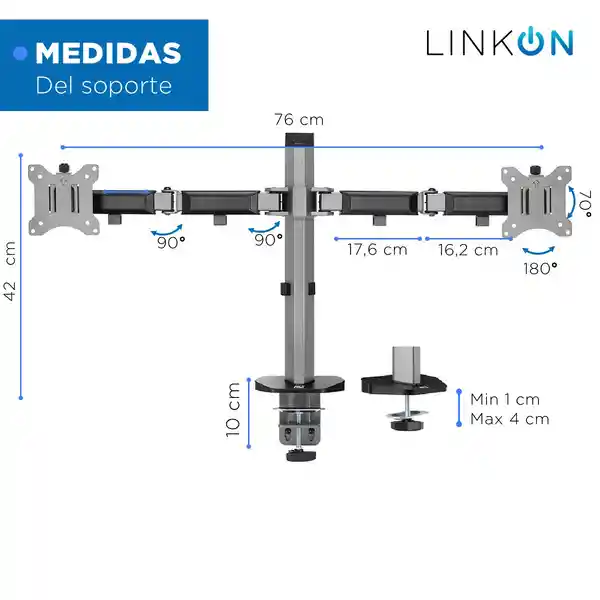 Soporte Brazo Articulado Linkon Para 2 Monitores Escritorio