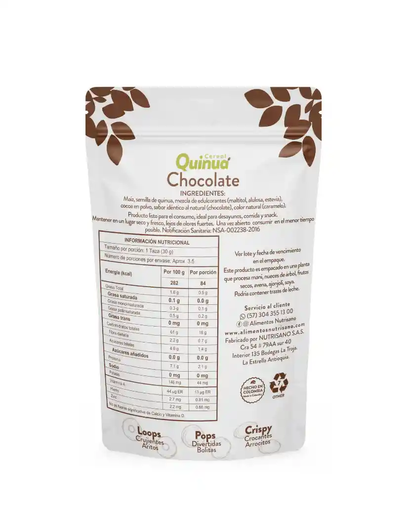 Cereal Quinua Loops Chocolate Nutrisano 100 Gr