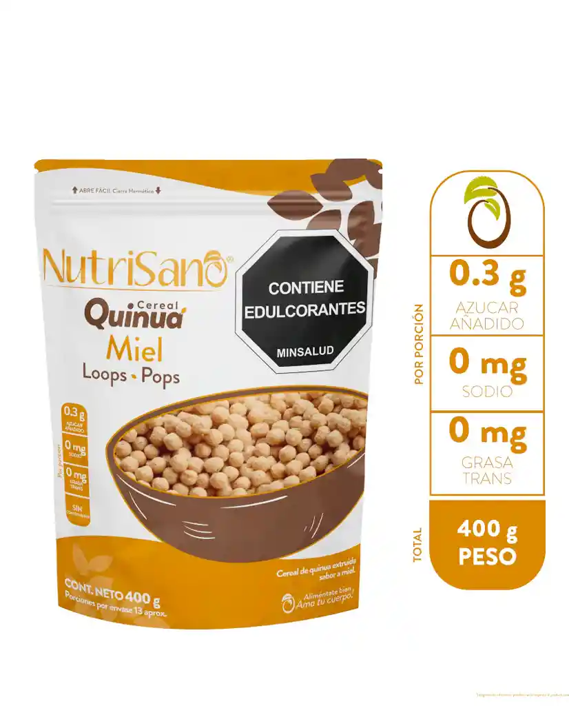 Cereal Quinua Pops Miel Nutrisano 400 Gr