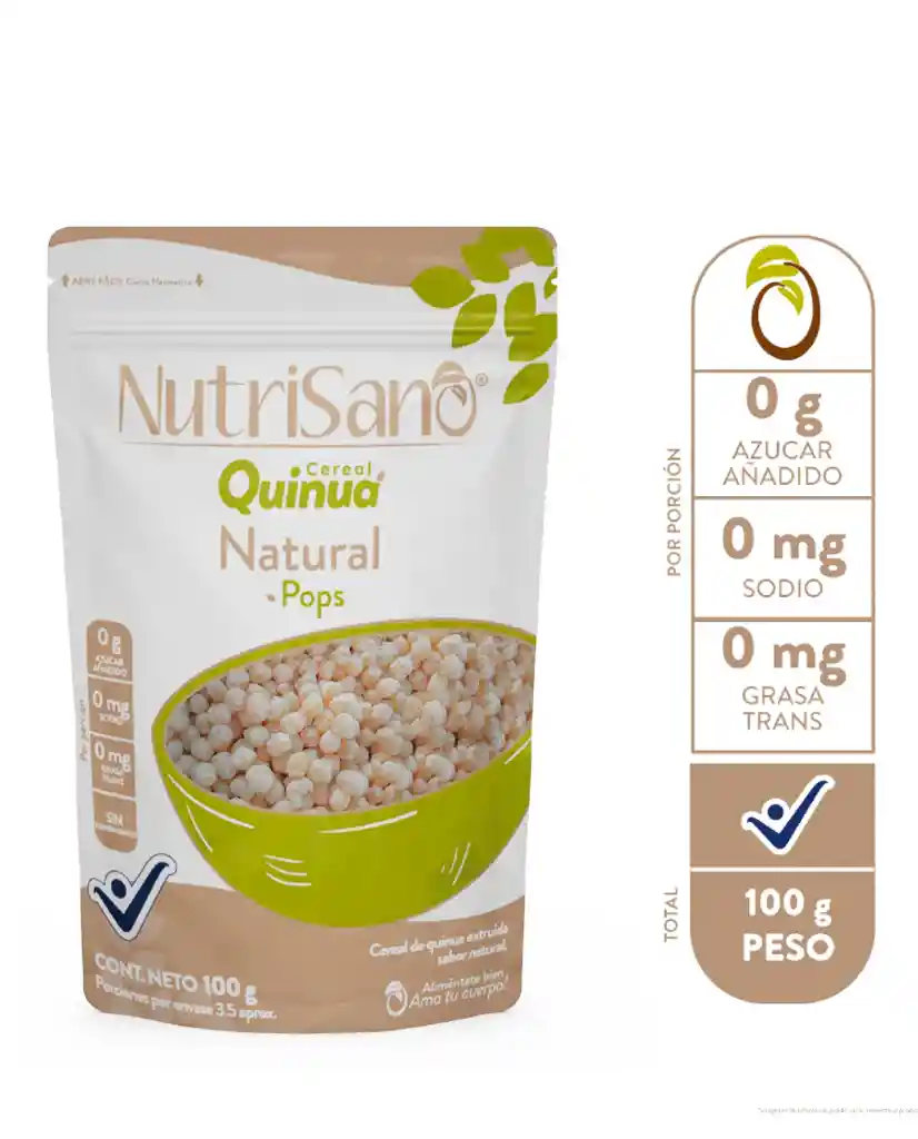 Cereal Quinua Pops Natural Nutrisano 100 Gr