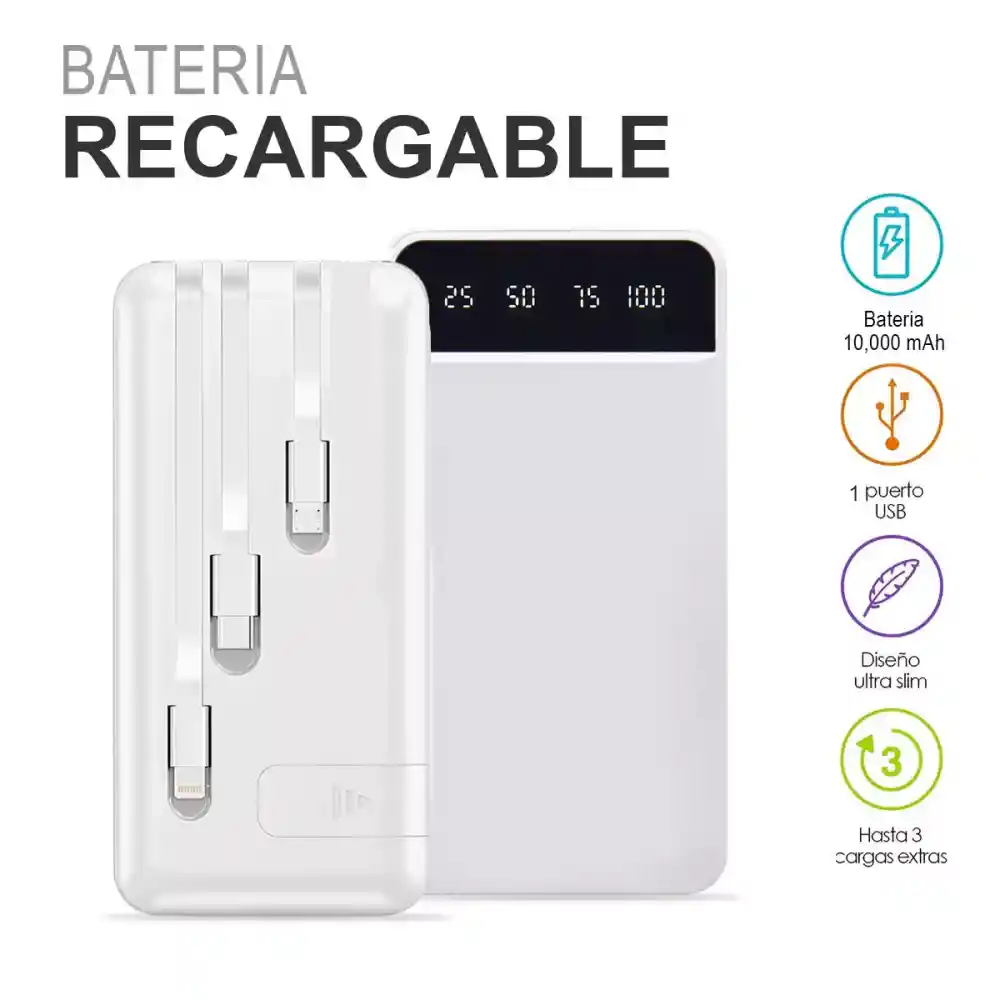 Power Bank 10000mah Batería Externa Carga Rápida 4 Puertos