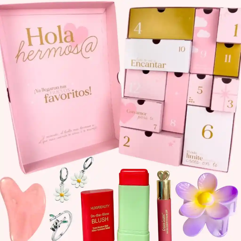 Calendario De Adviento Navideño Grande: 5 Productos De Maquillaje, 1 Accesorio Y 6 Accesorios Para El Cabello Para Una Navidad Glamourosa