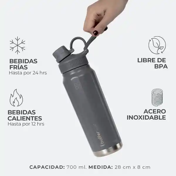 Termo Botella Termica Acero Inox Buffer + Tapas - Cool Grey
