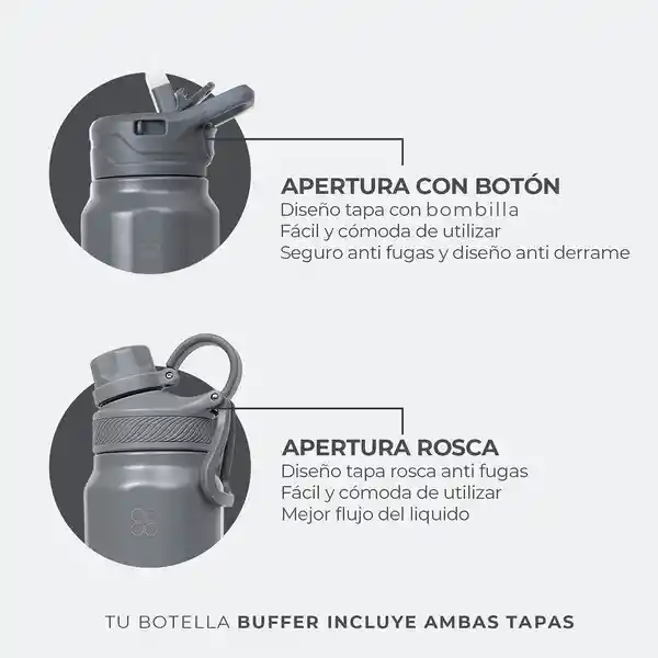 Termo Botella Termica Acero Inox Buffer + Tapas - Cool Grey