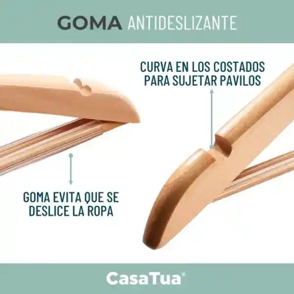 Ganchos De Ropa Madera Casatua Antideslizante Set X 20