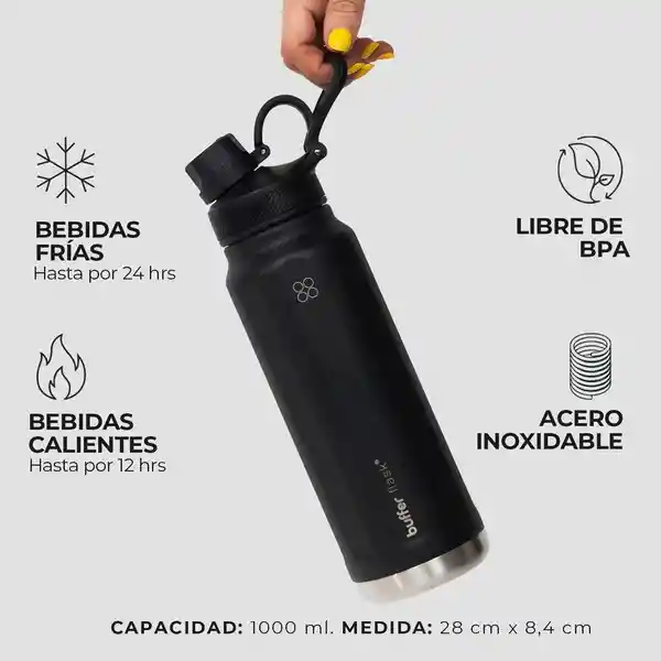 Termo Botella Termica Acero Inox Buffer 1l - Black