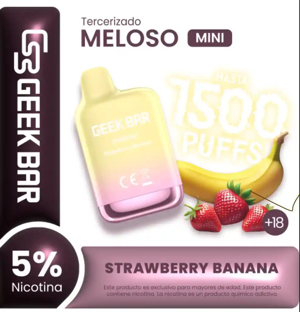 Geek Bar Vapeador Meloso Mini Strawberry 1500 Puffs