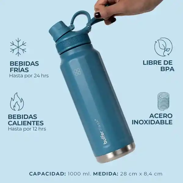 Termo Botella Termica Acero Inox Buffer 1l +tapas - Blue Verdi
