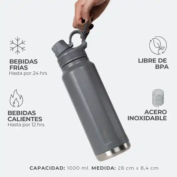 Termo Botella Termica Acero Inox Buffer 1l +tapas - Cool Grey